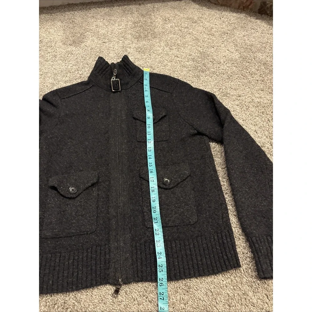 Banana Republic Sweater Buckle Collar 3-Button Pockets Tweed Blue Small Full Zip